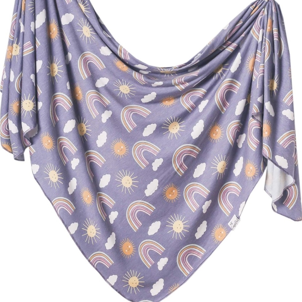 Copper Pearl Rainbow and Sun Print swaddle blanket